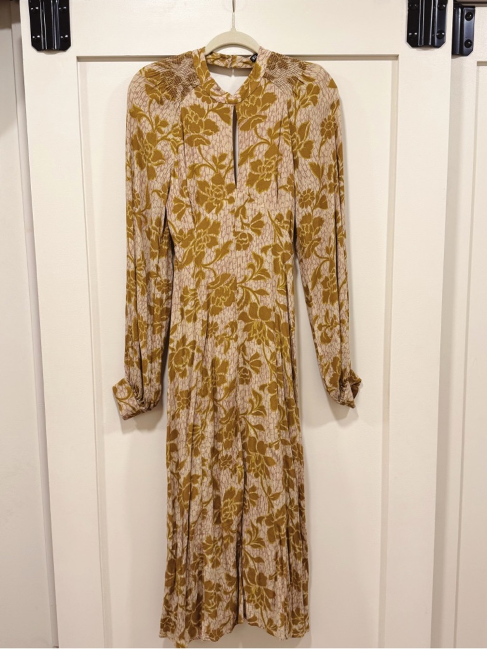 Zara Mustard Floral Long Sleeve Midi Dress